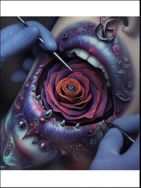 Surreal Rose & Body Modification Art Poster Dark Fantasy Print